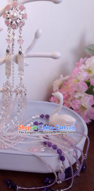 Traditional Chinese Classical Rose Quartz Brooch Pendant Hanfu Palace Tassel Breastpin Accessories for Women