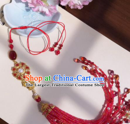 Traditional Chinese Classical Red Beads Brooch Pendant Hanfu Palace Tassel Breastpin Accessories for Women