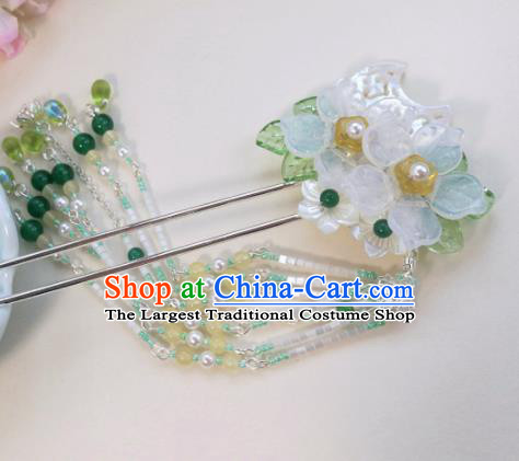 Traditional Chinese Classical White Flower Tassel Hairpins Ancient Hanfu Hair Accessories for Women