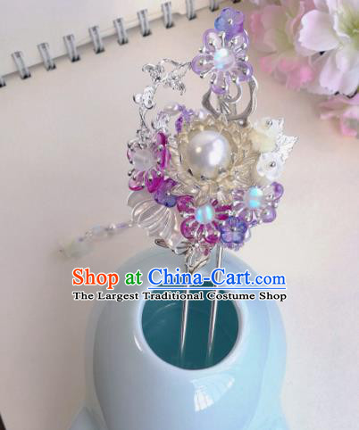 Traditional Chinese Classical Purple Plum Tassel Hairpins Ancient Hanfu Hair Accessories for Women