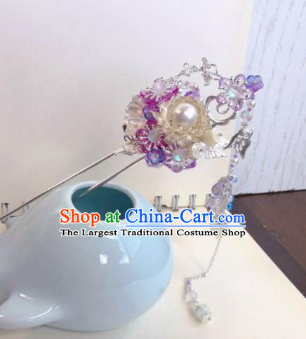 Traditional Chinese Classical Purple Plum Tassel Hairpins Ancient Hanfu Hair Accessories for Women