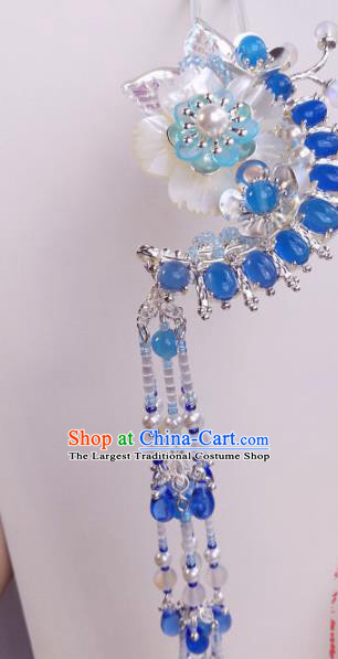 Traditional Chinese Classical Blue Beads Tassel Hairpins Ancient Hanfu Hair Accessories for Women