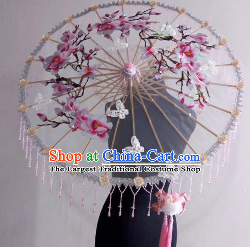 Traditional Chinese Classical Embroidered Flowers Umbrella Ancient Hanfu Tassel Umbrellas for Women