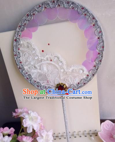 Traditional Chinese Classical Silk Palace Fans Hanfu Bride Round Fan for Women