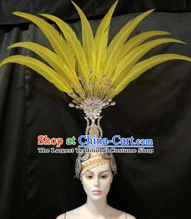 Top Halloween Yellow Feather Headwear Brazilian Carnival Samba Dance Hair Accessories for Women