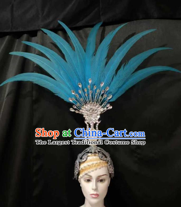 Top Halloween Blue Feather Headwear Brazilian Carnival Samba Dance Hair Accessories for Women