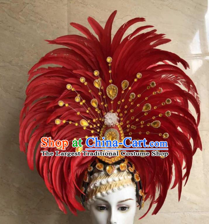 Top Halloween Red Feather Hat Brazilian Carnival Samba Dance Hair Accessories for Women