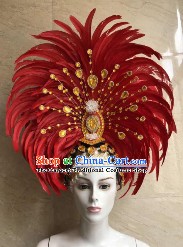 Top Halloween Red Feather Hat Brazilian Carnival Samba Dance Hair Accessories for Women