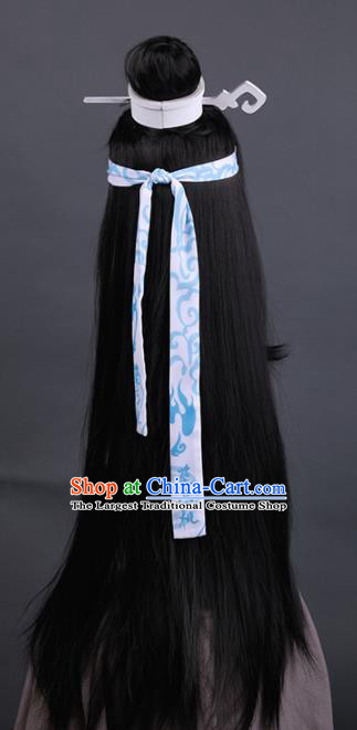 Traditional Chinese Cosplay Prince Wigs Ancient Swordsman Hair Accessories for Men