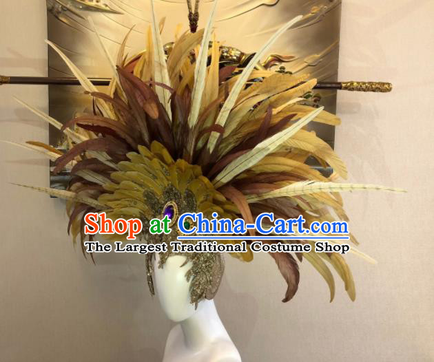 Top Halloween Brown Feather Hat Brazilian Carnival Samba Dance Hair Accessories for Women