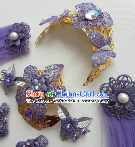 Traditional Chinese Cosplay Swordsman Purple Hairpins Ancient Hanfu Hair Accessories for Women