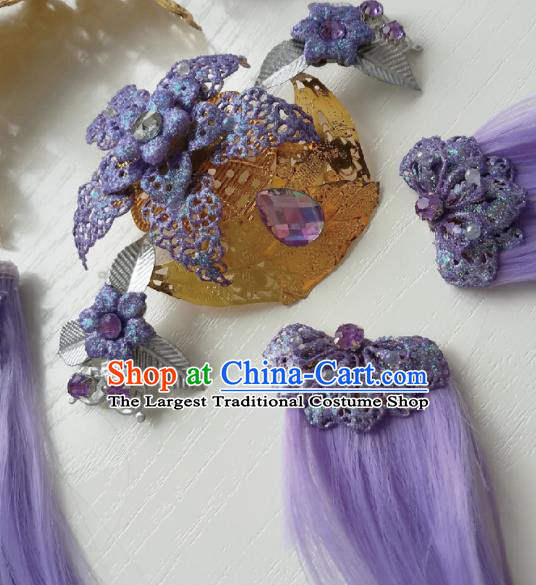 Traditional Chinese Cosplay Swordsman Purple Hairpins Ancient Hanfu Hair Accessories for Women