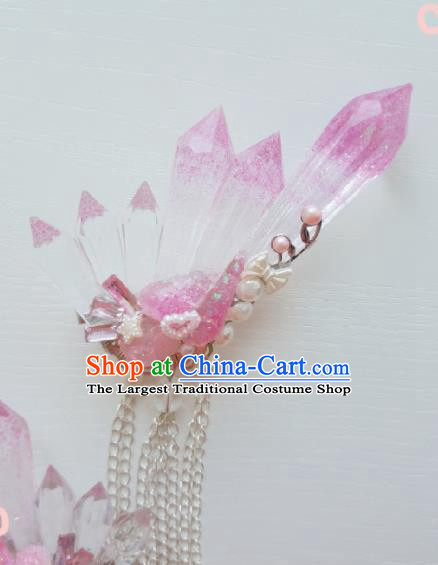 Traditional Chinese Cosplay Swordsman Pink Crystal Hairpins Ancient Hanfu Hair Accessories for Women