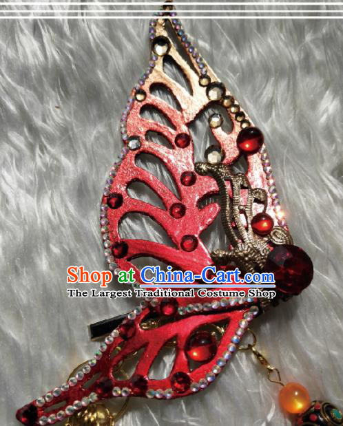 Traditional Chinese Cosplay Female Swordsman Red Butterfly Hair Claw Hairpins Ancient Princess Hanfu Hair Accessories for Women
