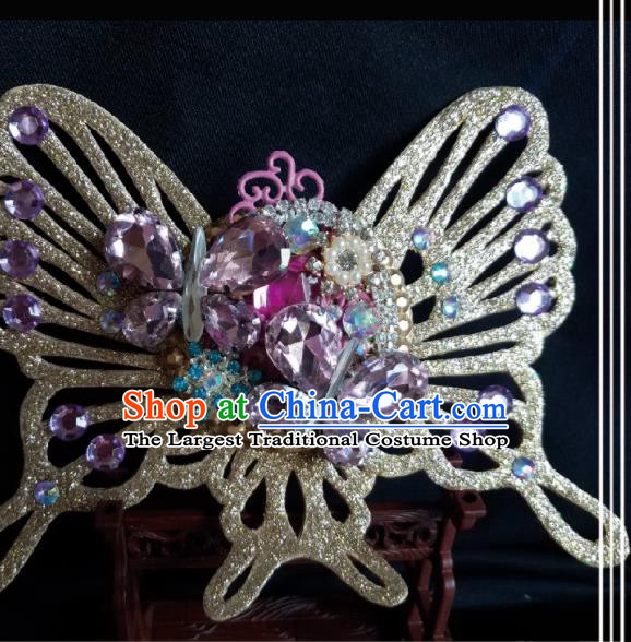 Traditional Chinese Cosplay Female Swordsman Purple Crystal Butterfly Hair Claw Hairpins Ancient Princess Hanfu Hair Accessories for Women