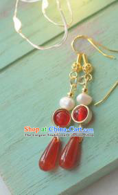 Traditional Chinese Hanfu Red Grass Earrings Ancient Princess Ear Jewelry Accessories for Women