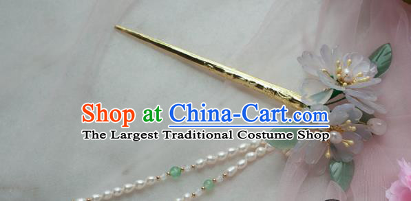 Traditional Chinese Classical White Flowers Tassel Hairpins Ancient Princess Hanfu Hair Accessories for Women