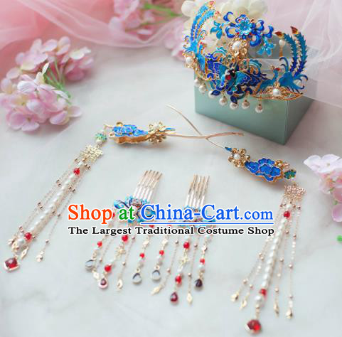Traditional Chinese Classical Cloisonne Hair Crown Hairpins Ancient Princess Hanfu Hair Accessories for Women