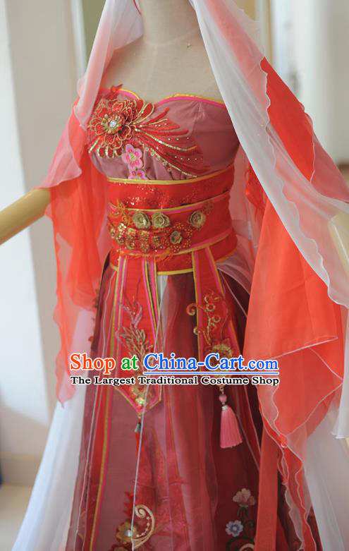 Chinese Cosplay Tang Dynasty Princess Red Dress Ancient Female Swordsman Heroine Costume for Women