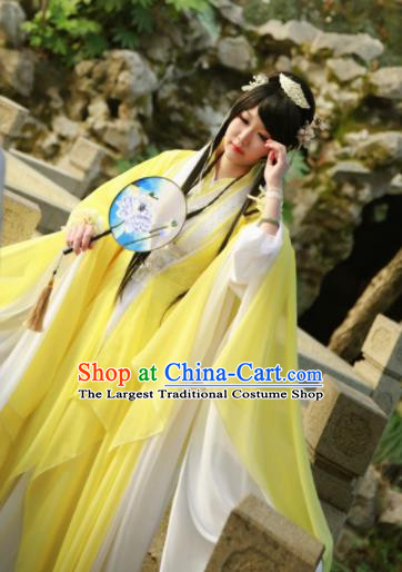 Traditional Chinese Cosplay Female Swordsman Yellow Dress Ancient Princess Costume for Women