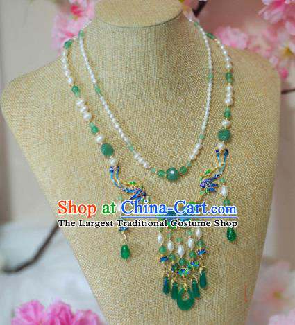 Traditional Chinese Hanfu Cloisonne Butterfly Necklace Ancient Princess Tassel Necklet Accessories for Women
