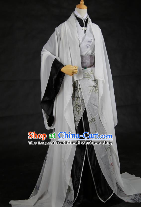 Traditional Chinese Cosplay Swordsman Ink Painting Bamboo Clothing Ancient Nobility Childe Costume for Men