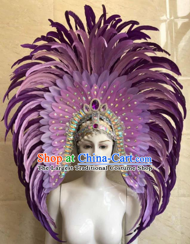 Top Halloween Rio Carnival Deluxe Purple Feather Hat Brazilian Samba Dance Hair Accessories for Women