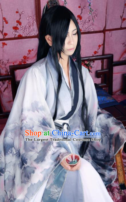 Traditional Chinese Cosplay Swordsman Grey Clothing Ancient Prince Nobility Childe Costume for Men