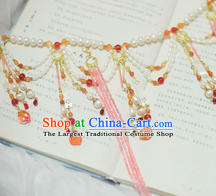 Traditional Chinese Hanfu Tang Dynasty Court Pearls Belt Ancient Princess Tassel Waist Accessories for Women