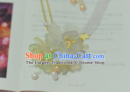 Traditional Chinese Classical White Peony Tassel Hairpins Ancient Princess Hanfu Hair Accessories for Women