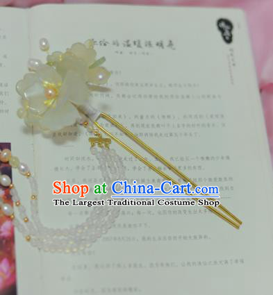 Traditional Chinese Classical White Peony Tassel Hairpins Ancient Princess Hanfu Hair Accessories for Women
