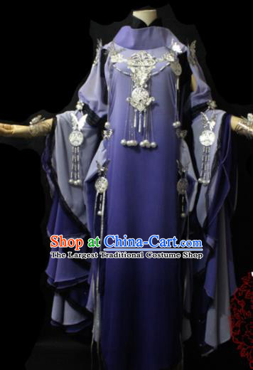 Chinese Cosplay Game Fairy Purple Dress Ancient Female Swordsman Knight Costume for Women