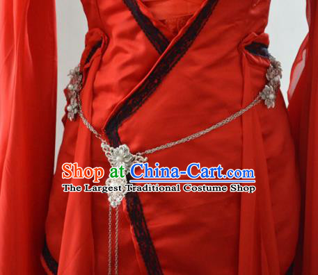 Chinese Cosplay Goddess Fairy Princess Red Dress Ancient Female Swordsman Knight Costume for Women