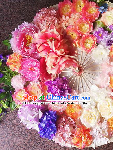 Traditional Chinese Hanfu Pink Peony Umbrella Ancient Princess Umbrellas for Women