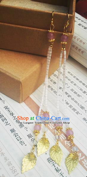 Traditional Chinese Hanfu Golden Leaf Tassel Earrings Classical Ear Accessories for Women