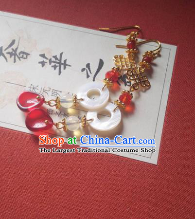 Traditional Chinese Hanfu Palace Shell Ring Earrings Classical Ear Accessories for Women