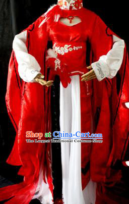 Chinese Cosplay Fairy Red Dress Ancient Female Swordsman Knight Costume for Women
