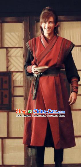 Chinese Drama Fights Break Sphere Ancient Young Xiao Yan Knight Swordsman Red Hanfu Costumes for Men