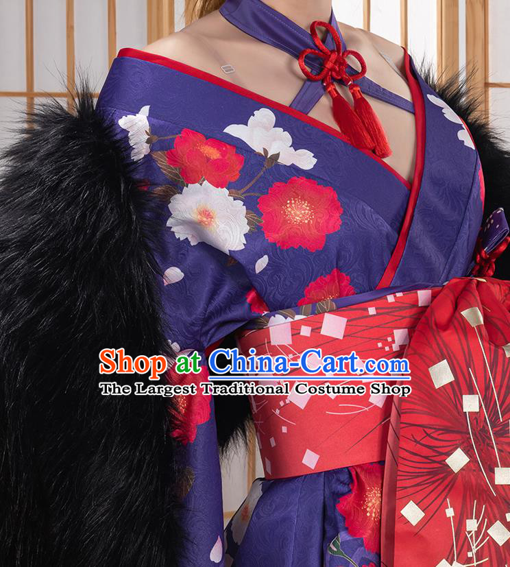 Traditional Japanese Purple Kimono Japan Yukata Dress for Women