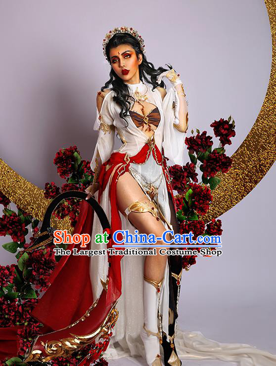 Traditional Chinese Cosplay Swordswoman Fairy White Dress Ancient Heroine Costume for Women
