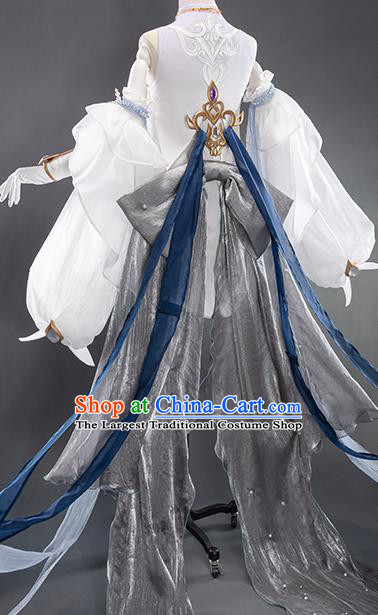 Traditional Chinese Cosplay Swordswoman Fairy White Short Dress Ancient Heroine Costume for Women