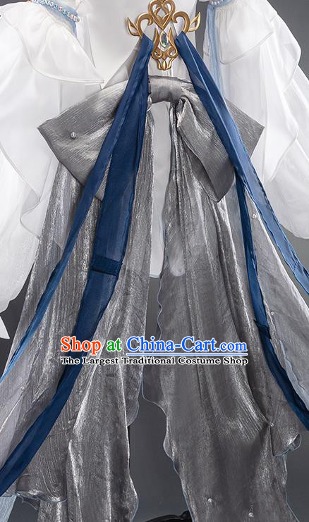 Traditional Chinese Cosplay Swordswoman Fairy White Short Dress Ancient Heroine Costume for Women