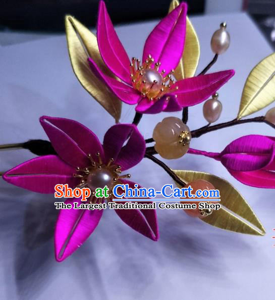 Traditional Chinese Hanfu Palace Rosy Flowers Hairpins Ancient Princess Hair Accessories for Women