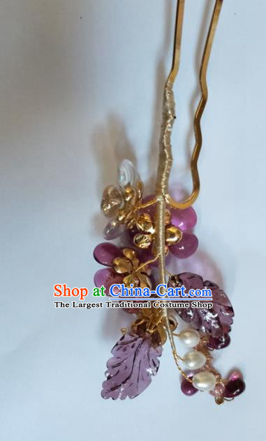 Traditional Chinese Hanfu Palace Purple Flowers Tassel Hairpins Ancient Princess Hair Accessories for Women