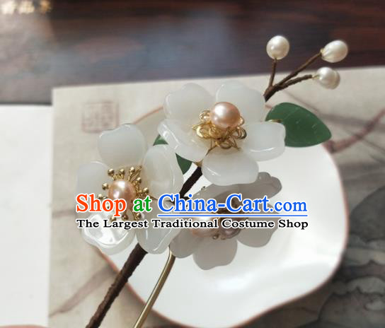 Traditional Chinese Hanfu Palace White Flowers Hairpins Ancient Princess Hair Accessories for Women