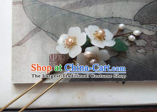 Traditional Chinese Hanfu Palace White Flowers Hairpins Ancient Princess Hair Accessories for Women