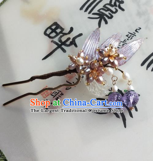 Traditional Chinese Hanfu Palace Purple Strawberry Hairpins Ancient Princess Hair Accessories for Women