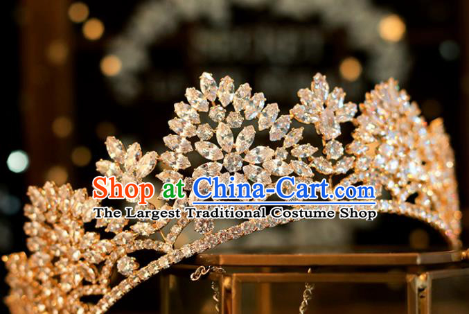 Top Grade Bride Champagne Royal Crown Handmade Wedding Hair Accessories for Women
