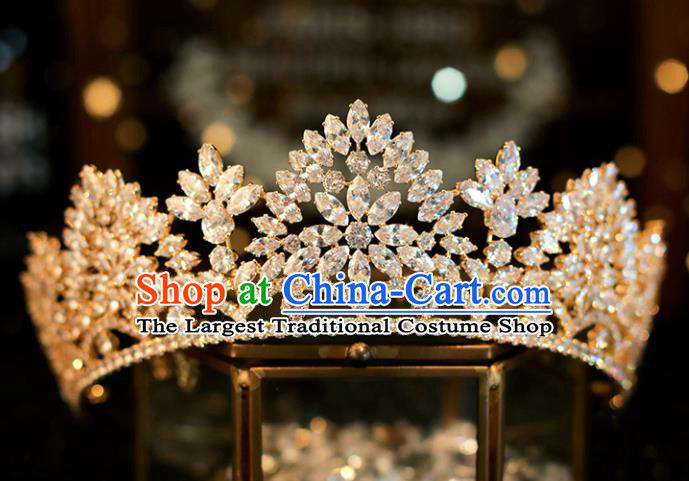 Top Grade Bride Champagne Royal Crown Handmade Wedding Hair Accessories for Women