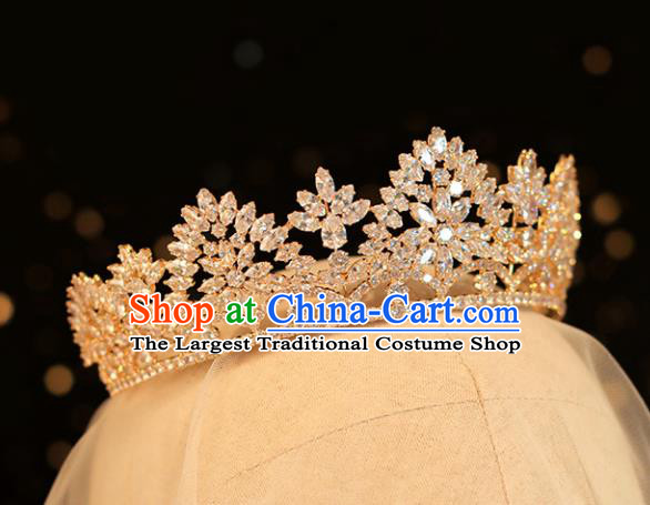 Top Grade Bride Champagne Royal Crown Handmade Wedding Hair Accessories for Women
